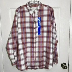 NWT JACHS GIRLFRIEND Flannel Button Down Ladies Top | size large